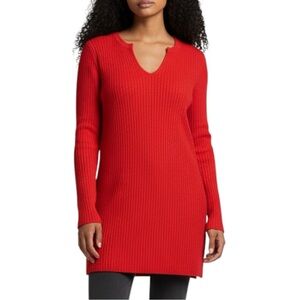 Anthropologie ett:twa Red Ribbed‎ Knit Sweater Dress Women’s M V-Neck